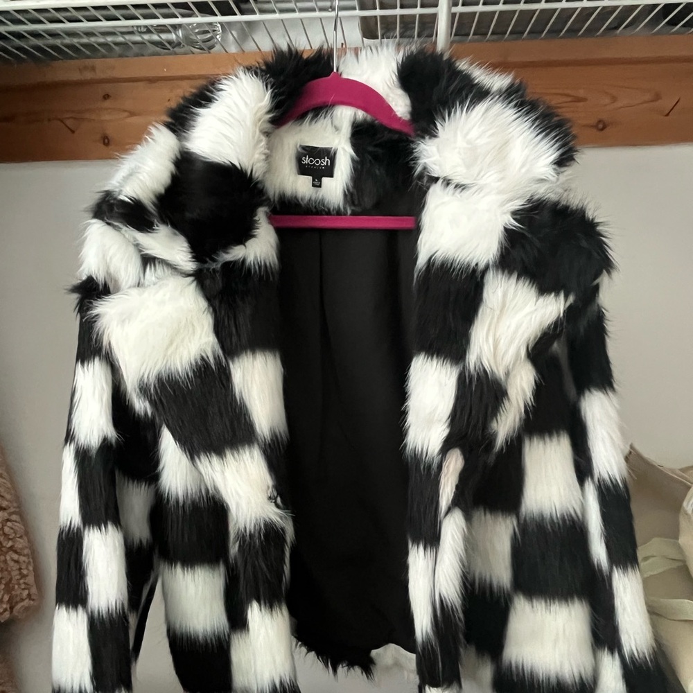 Checkered Faux Fur Jacket